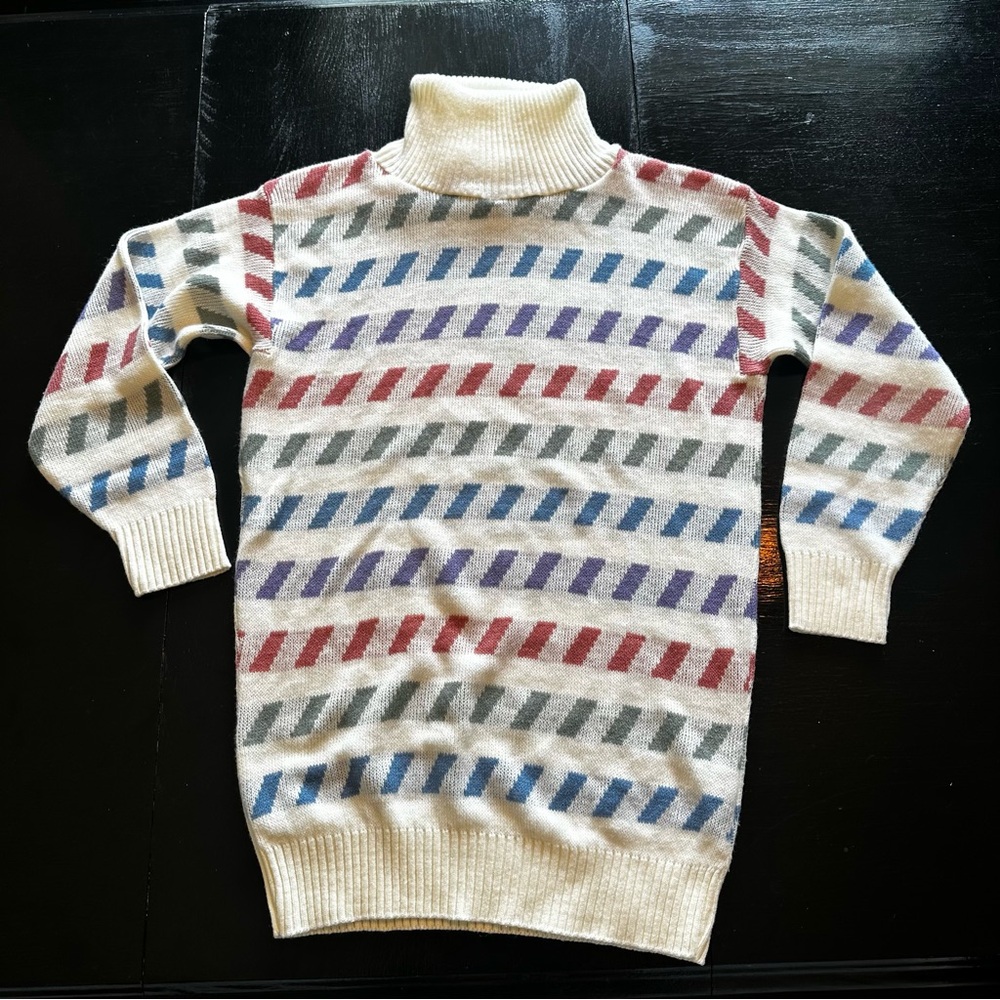 Vintage Great Times Large Mini Christmas Cream Candy Cane Red Dress Turtleneck